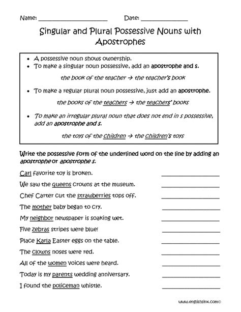 Possessive Apostrophes In Nouns Worksheets 99worksheets Third Grade Possessive Nouns Worksheet - Third Grade Possessive Nouns Worksheet
