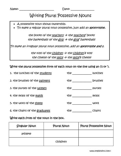 Possessive Noun Worksheets For 6th Grade Softschools Com Possessive Nouns Worksheet 6th Grade - Possessive Nouns Worksheet 6th Grade