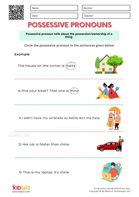 Possessive Pronouns Worksheets For Grade 1 Kidpid Personal And Possessive Pronouns Worksheet - Personal And Possessive Pronouns Worksheet