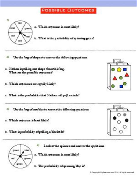 Possible Outcomes Worksheet   Possible Outcomes Gr 7 Solved Examples - Possible Outcomes Worksheet