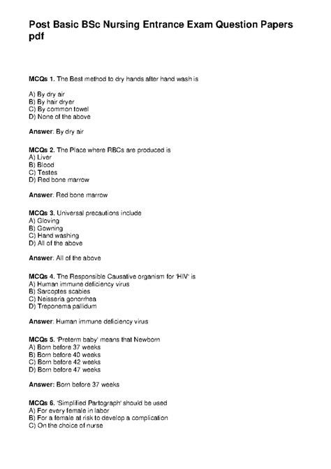post basic nursing entrance question