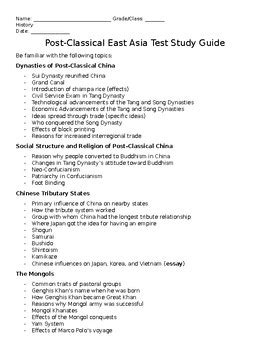 Post Classical Asia Study Guide Answers