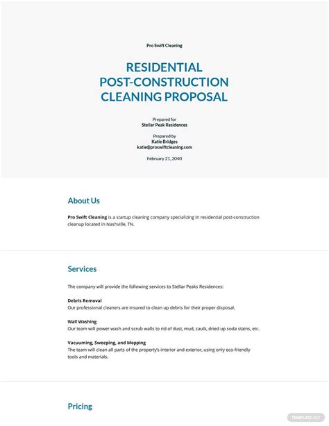 post construction cleaning proposal sample