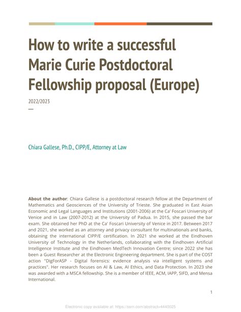 Post Doctoral Proposal