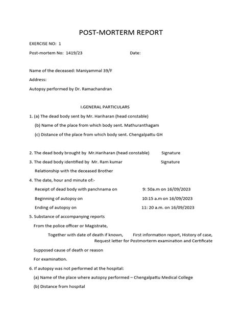 Post Mortem Report India