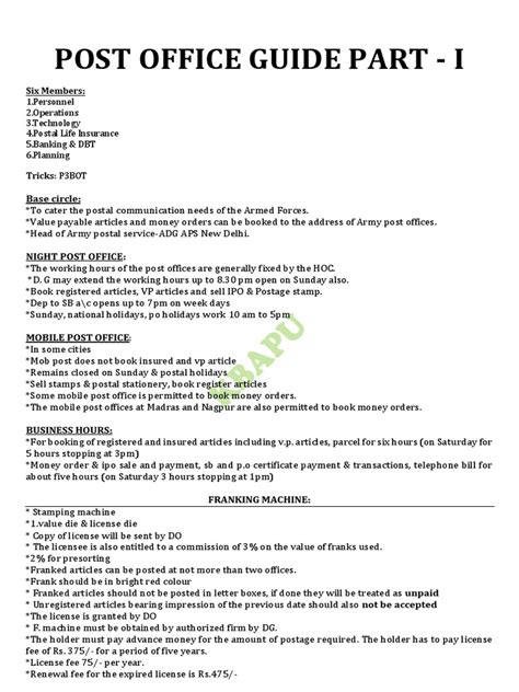 Post Office Guide Part 1