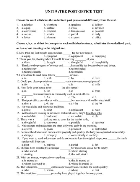 Post Office Test Study Guide