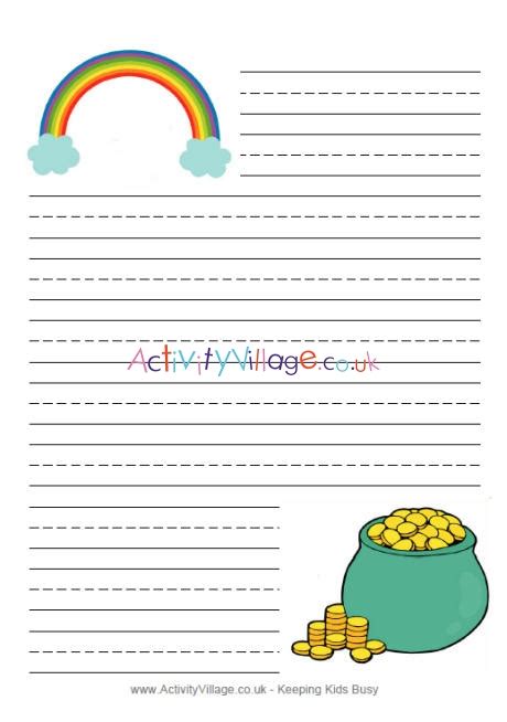 Pot Of Gold Writing Paper   Pot Of Gold Writing Kindergarten Cove - Pot Of Gold Writing Paper
