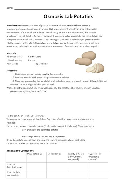 Potato Cell Lab Report Sheet Answers