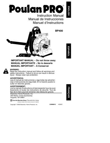 Download Poulan Blowers User Guide 