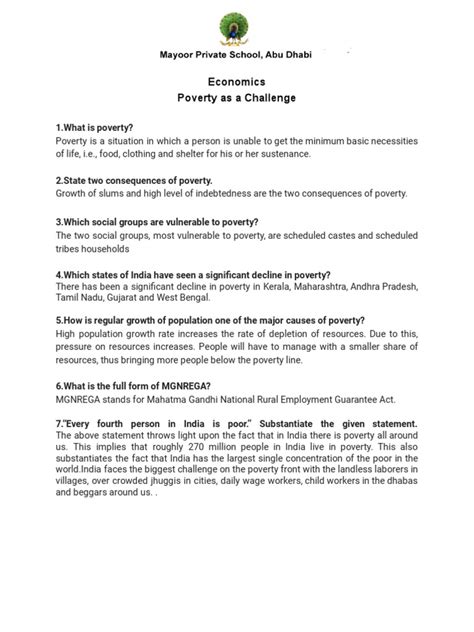 Poverty As A Challenge Notes