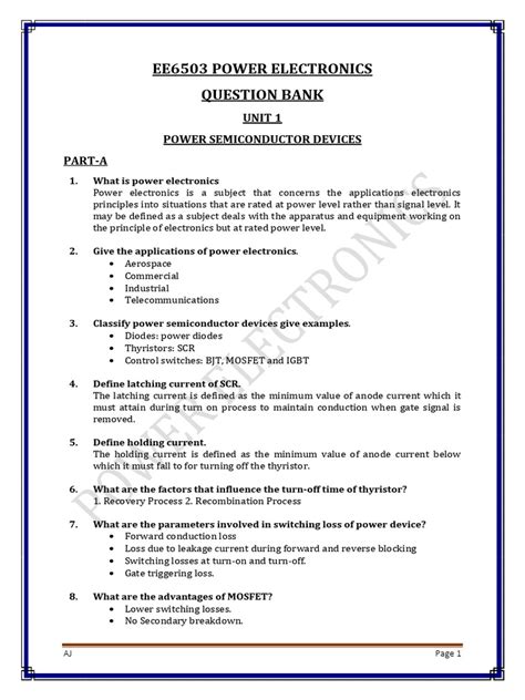 Power Electronics Question Bank With Answers