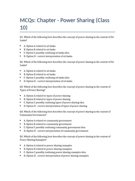 Power Sharing Class 10 Mcq Online Test
