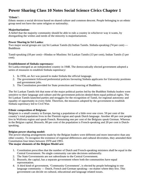 Power Sharing Class 10 Notes Pdf