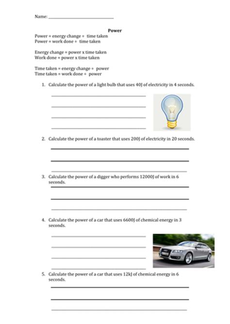Power Work Energy Time Teaching Resources Calculating Work And Power Worksheet - Calculating Work And Power Worksheet