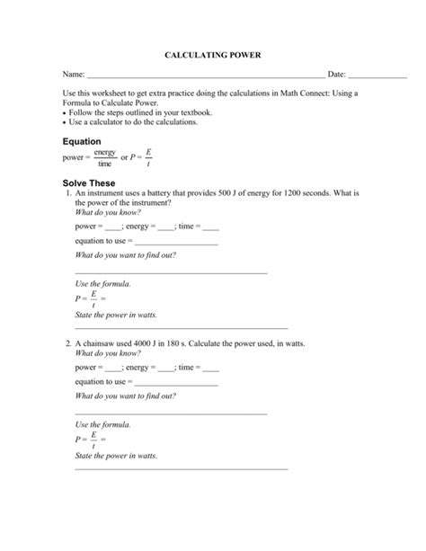 Power Worksheet Answers Calculating Power Worksheet Answer Key - Calculating Power Worksheet Answer Key