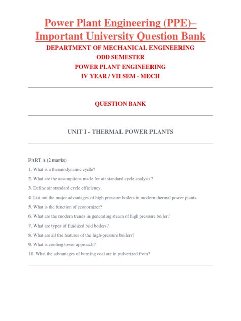 Full Download Power Plant Engineering Question Bank For Mechanical 