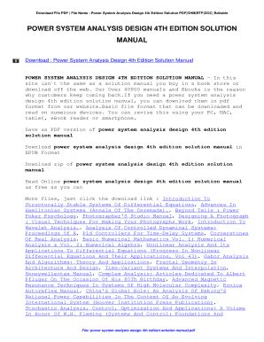 Full Download Power System Analysis Design Solution Manual 4Th Edition 