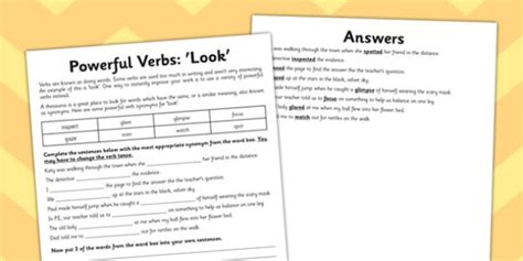 Powerful Verb Worksheet Look Teacher Made Twinkl Strong Verb Worksheet - Strong Verb Worksheet