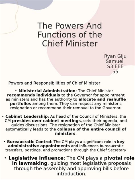 Powers And Functions Of Chief Minister