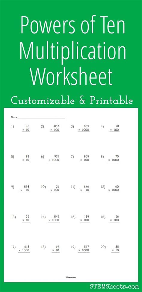 Powers Of Ten Multiplication Worksheet Stem Sheets Powers Of 10 Worksheet - Powers Of 10 Worksheet