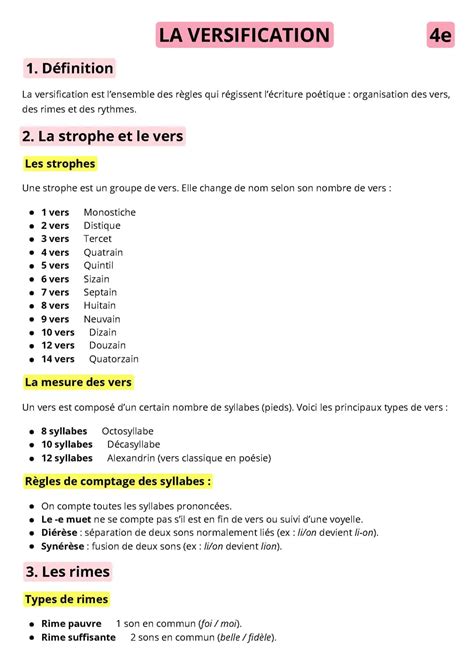 pra c cis de versification 3e a c d avec des exer