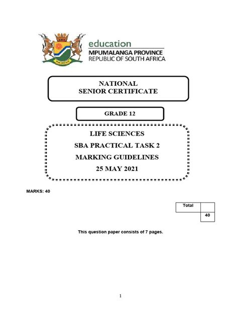 Practical Sba Task Life Sciences