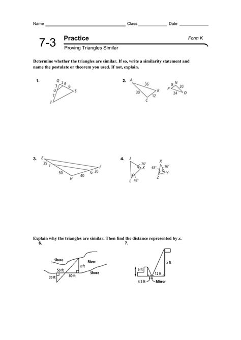 Practice 7 3 Proving Triangles Similar Vocabulary