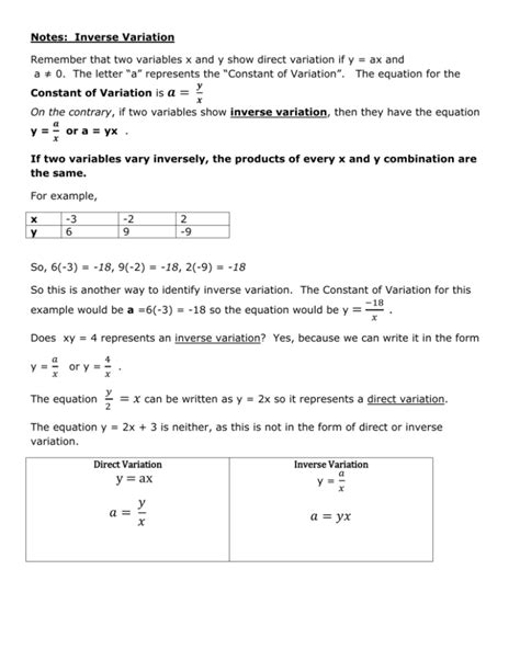Practice A Inverse Variation