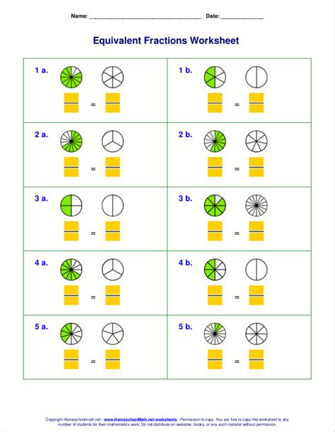 Practice And Examples Of Equivalent Fractions Elementary Math Complete The Equivalent Fractions - Complete The Equivalent Fractions