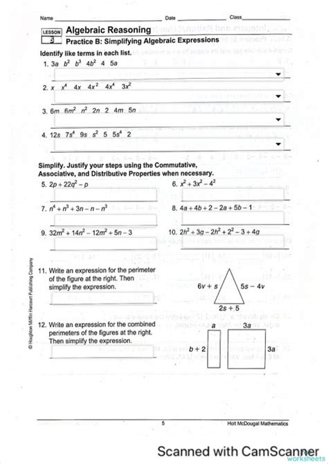 Practice B 2 5 Algebraic Proof
