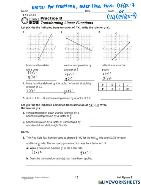 Practice B Lesson Transforming Linear Functions