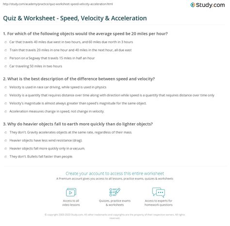 Practice Calculating Velocity Amp Acceleration Quiz Amp Worksheet Calculating Velocity Worksheet - Calculating Velocity Worksheet