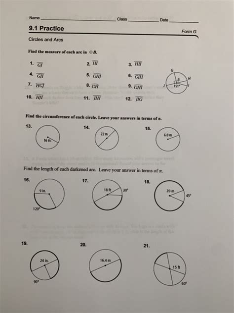 practice circles and arcs form k pearson