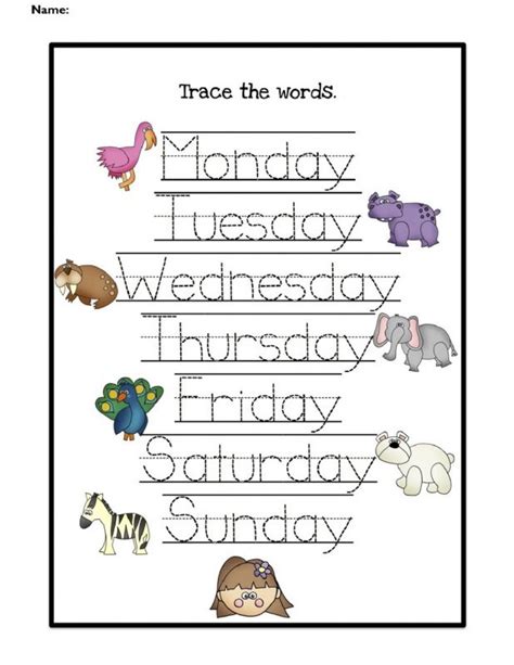 practice days tracing Learning Printable