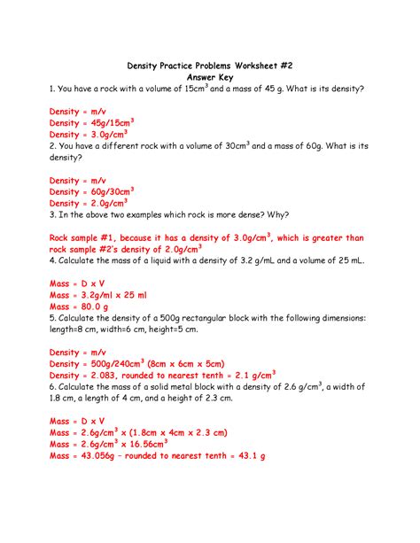 Practice Density Problems With Answers