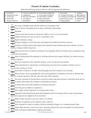 Practice Evolution Vocabulary Answer Key