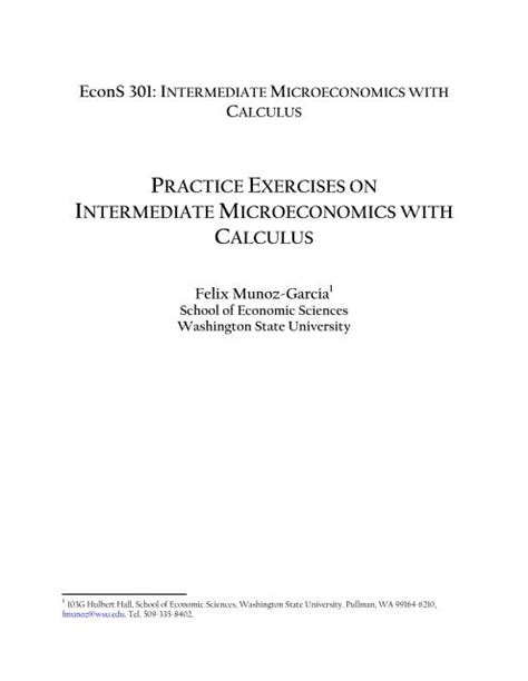 Practice Exercises On Intermediate Microeconomics With Calculus