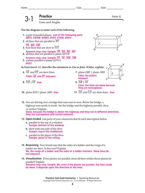 Practice Hall Form G Geometry Answers