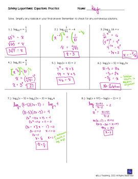 Practice Masters Level Logarithmic Answers
