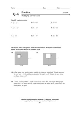 Practice Multiplying Special Cases Form