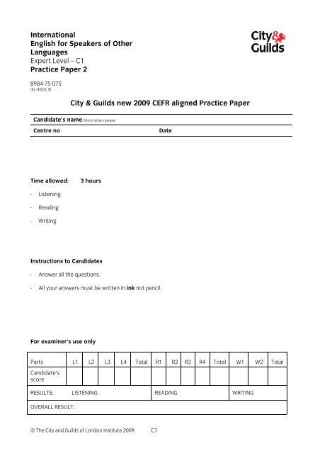practice paper city guilds