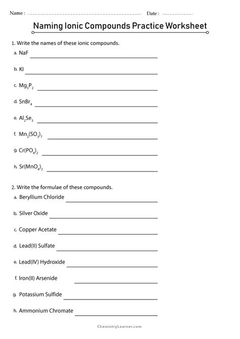 Practice Problems Ionic Compounds Answers