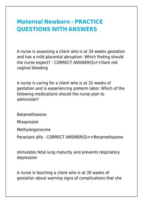 practice questions for maternal newborn hesi exam