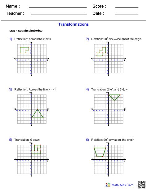 Practice Sheets Transformations In Math For Grade 8 7th Grade Mathematics Transformations Worksheet - 7th Grade Mathematics Transformations Worksheet