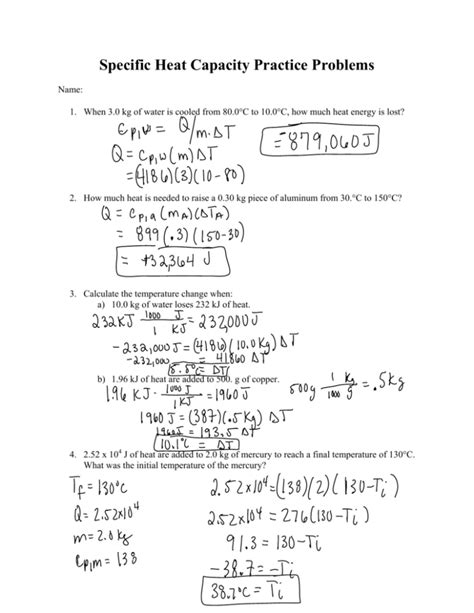 Practice Specific Heat Problems With Answers