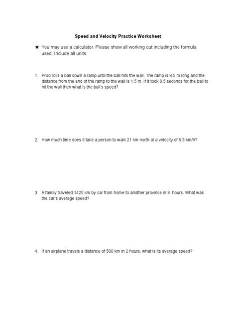 Practice Speed And Velocity