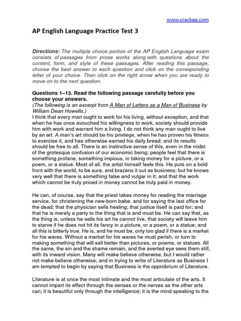 Practice Test 3 Ap English Answers