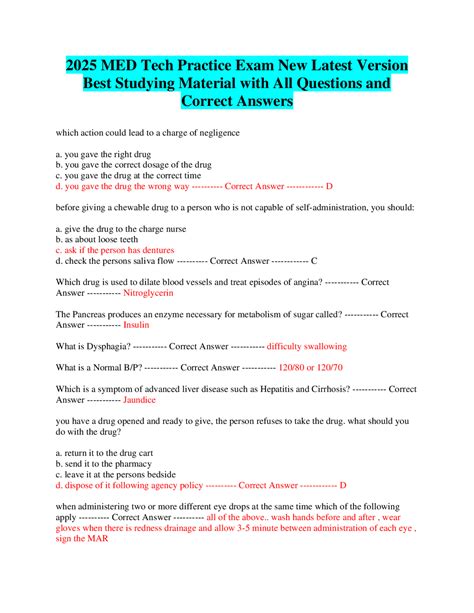 Practice Test For Med Tech