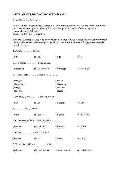 Practice Test For Spanish Interpreters